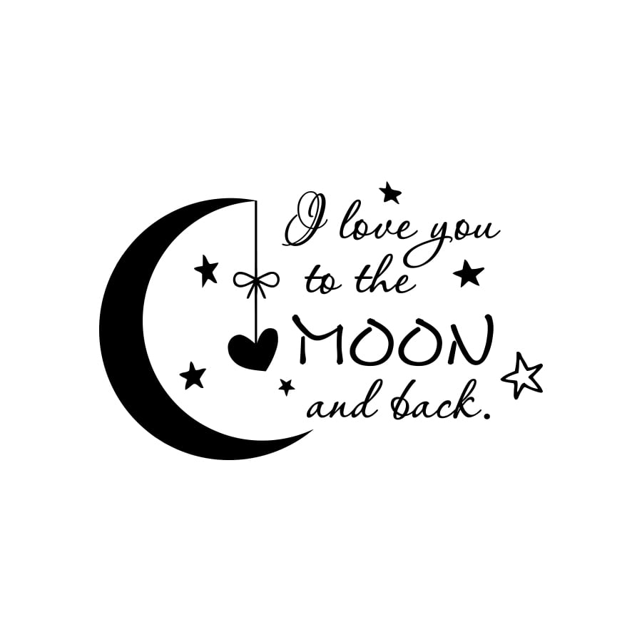 Design with Vinyl Moti 2061 3 Decal Peel & Stick Wall Sticker Black Size 20 Inches x 40 Inches I Love You to The Moon and Back Text Lettering Quote Color 