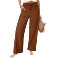 thumbnail image 2 of Dwellite Wide Leg Pants for Women Summer Cotton Linen Palazzo Drawstring Elastic Waist Beach Trousers with Pockets Coffee S, 2 of 7