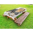thumbnail image 1 of Yorkie Outdoor Tablecloth, Terrier with Cute Bow on Head Colored Sketch Speckled Dog Lifelike Beast Yorkie, Decorative Washable Fabric Picnic Table Cloth, 58 X 84 Inches,Grey Apricot, by Ambesonne, 1 of 2