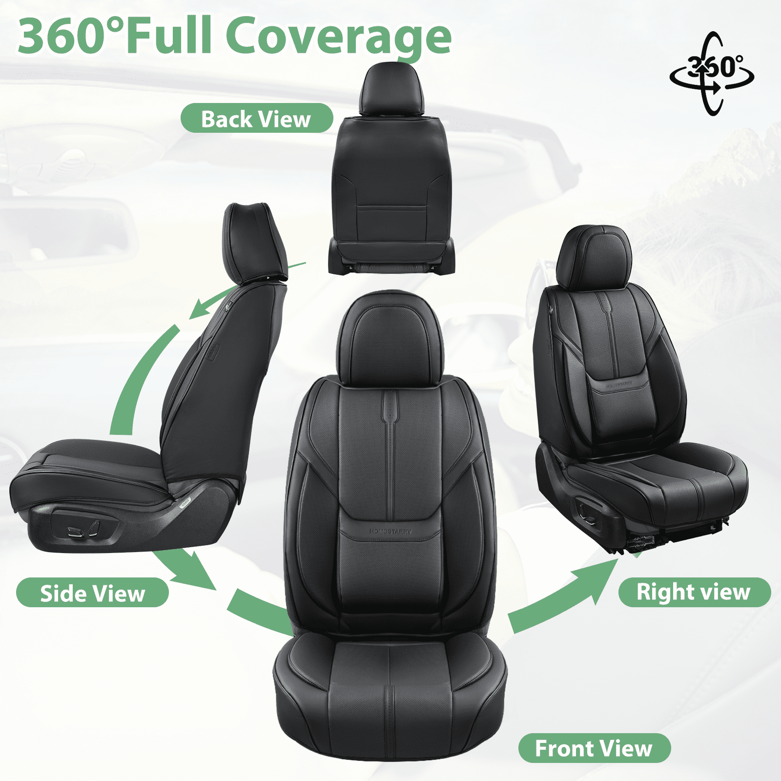 HOMOSTARRY Car Seat Cover Front Seats Only, Leather Front Seat Covers Waterproof Car Seat Protector Airbag Compatible Universal Fit for Most SUV Sedans, Trucks Black