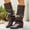 A_ Brown, variant on Belt Buckle Square Low Heel Mid Calf Riding Slouch Boots for Women, Pointed Toe Solid Fall Casual Footwear Brown 36