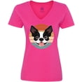thumbnail image 3 of Inktastic Boston Terrier Dog Retro Sunset Women's V-Neck T-Shirt, 3 of 5