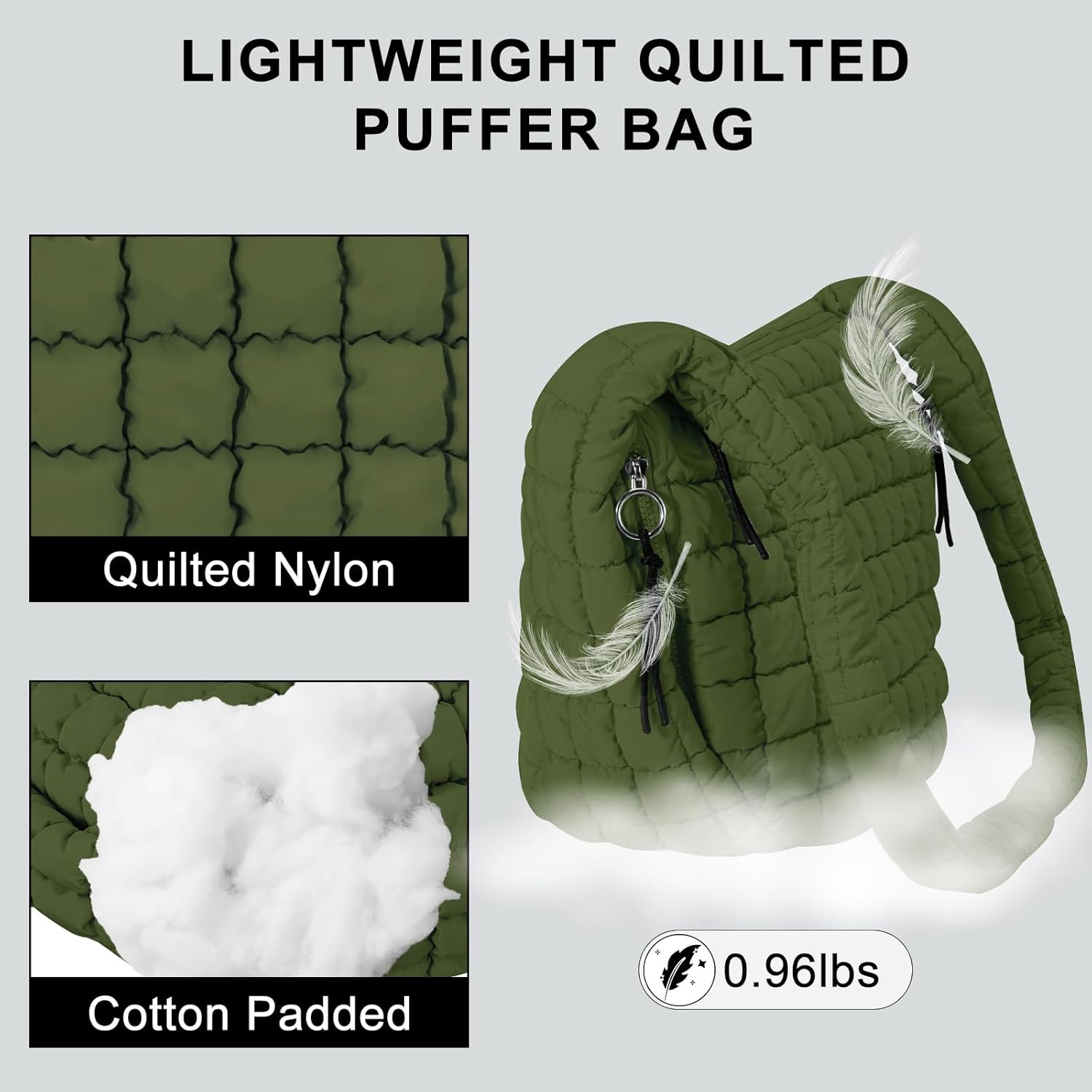 Kwuty Puffer Tote Bag for Women Large Quilted Puffy Lightweight Carryall Crossbody Tote Bag for Women