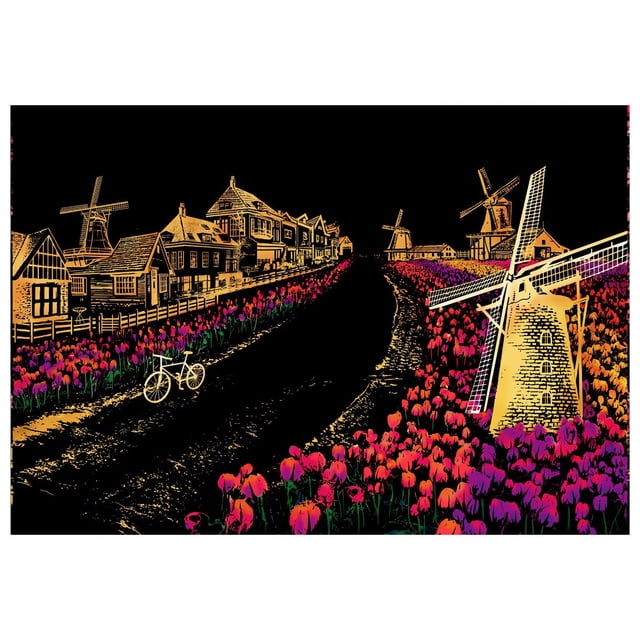 I Windmill Countryside Scratch Art Postcards Set Rural Landscape Drawing Activity Educational Nature Craft Kit For Kids Adults