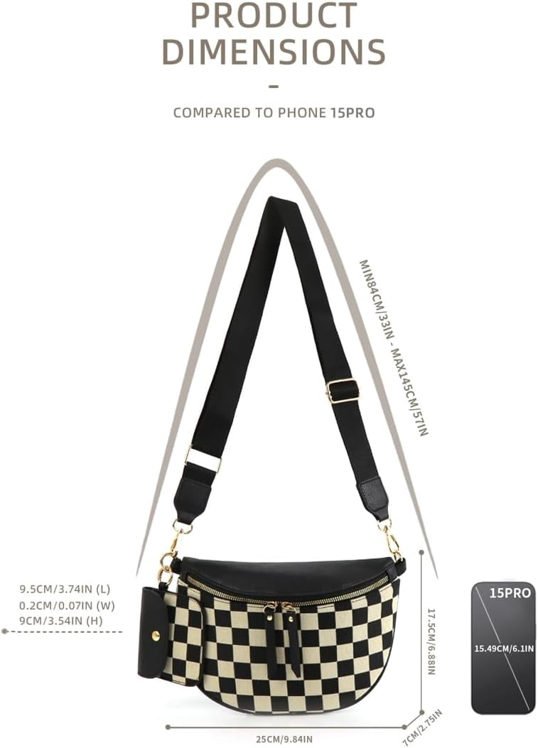 MMYGU 2 Pcs Checkered Crossbody Bags for Women Bum Bag Checkered Cross Body Sling Backpack Satchels Shoulder Wallet Purses