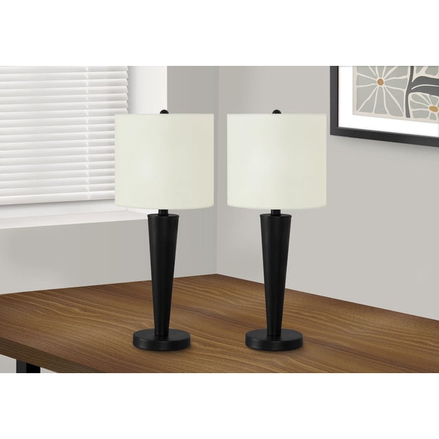 Monarch Specialties Lighting, Set Of 2, 24"h, Table Lamp, Usb Port Included, Black Metal, Ivory / Cream Shade, Contemporary