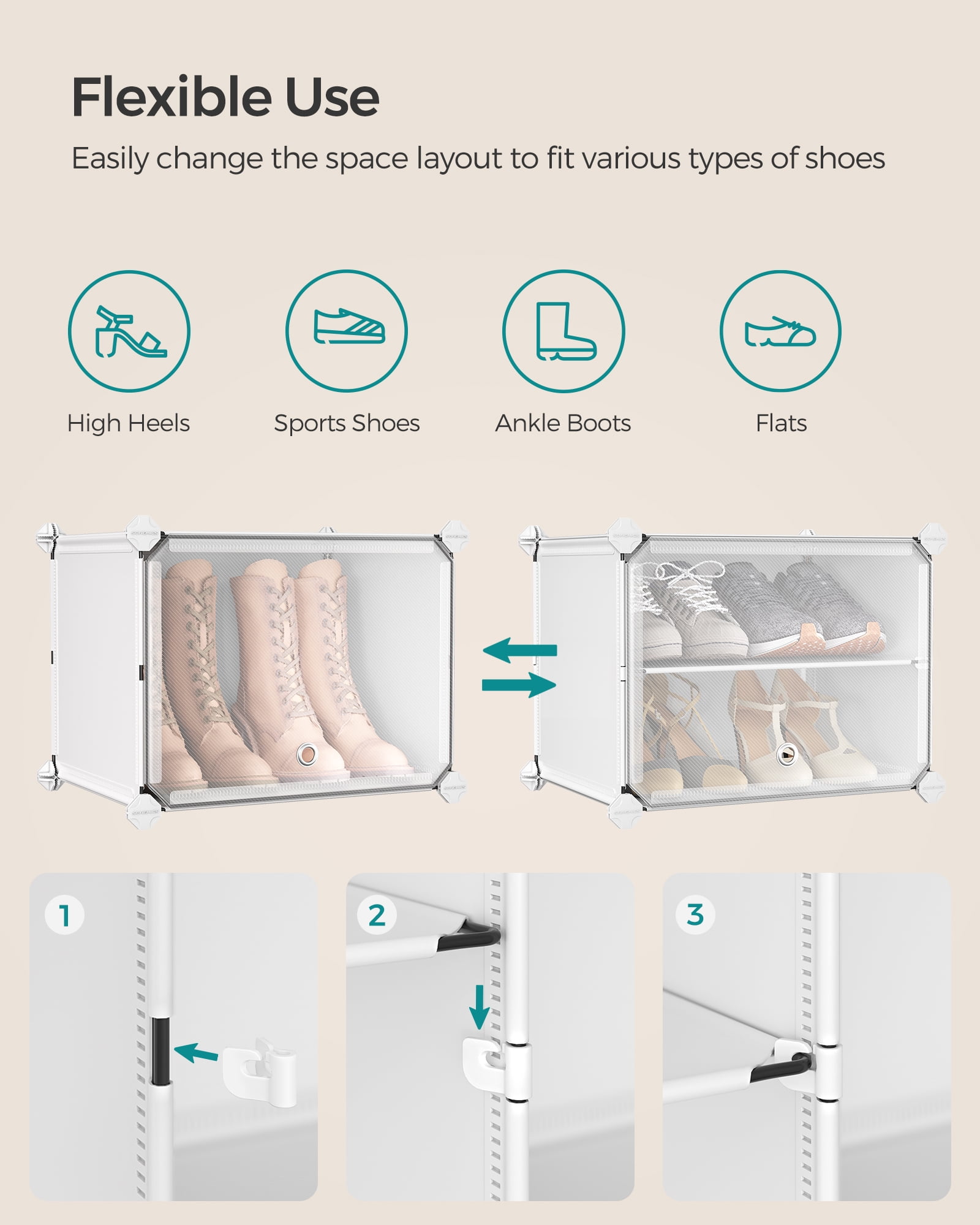SONGMICS Shoe Rack Organizer, 12-Tier Shoe Storage Cabinet for Closet and Entryway, Holds 48 Pairs of Shoes, Adjustable, Cloud White and Trasparent