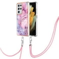 thumbnail image 2 of Case for Samsung Galaxy S21 Ultra, Adjustable Detachable Crossbody Strap Neck Strap Silicone Bumper Marble Painted TPU Ultra Thin Shockproof Protective Phone Case Cover for Galaxy S21 Ultra, Pink, 2 of 7