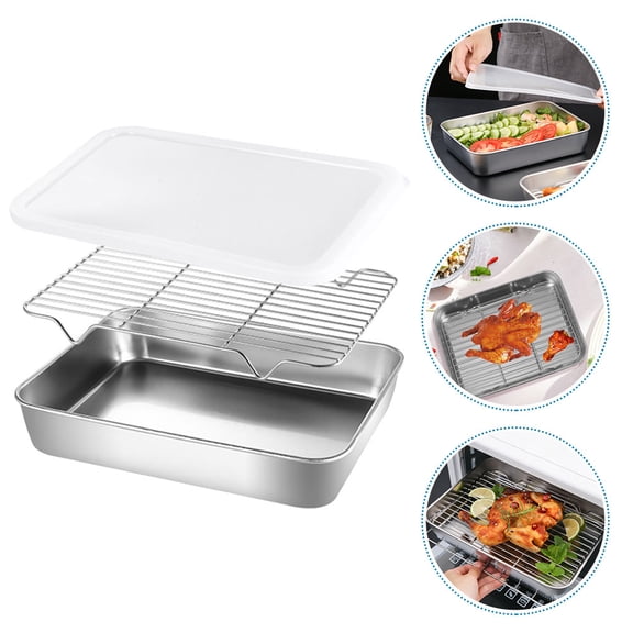 NICEXMAS Stainless Steel Oven Grill Pan Set for Family Use with Oil Filtering Feature, and Easy to Clean