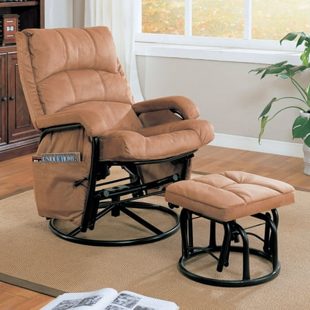 - Coaster Microfiber Glider Recliner and Ottoman in Brown