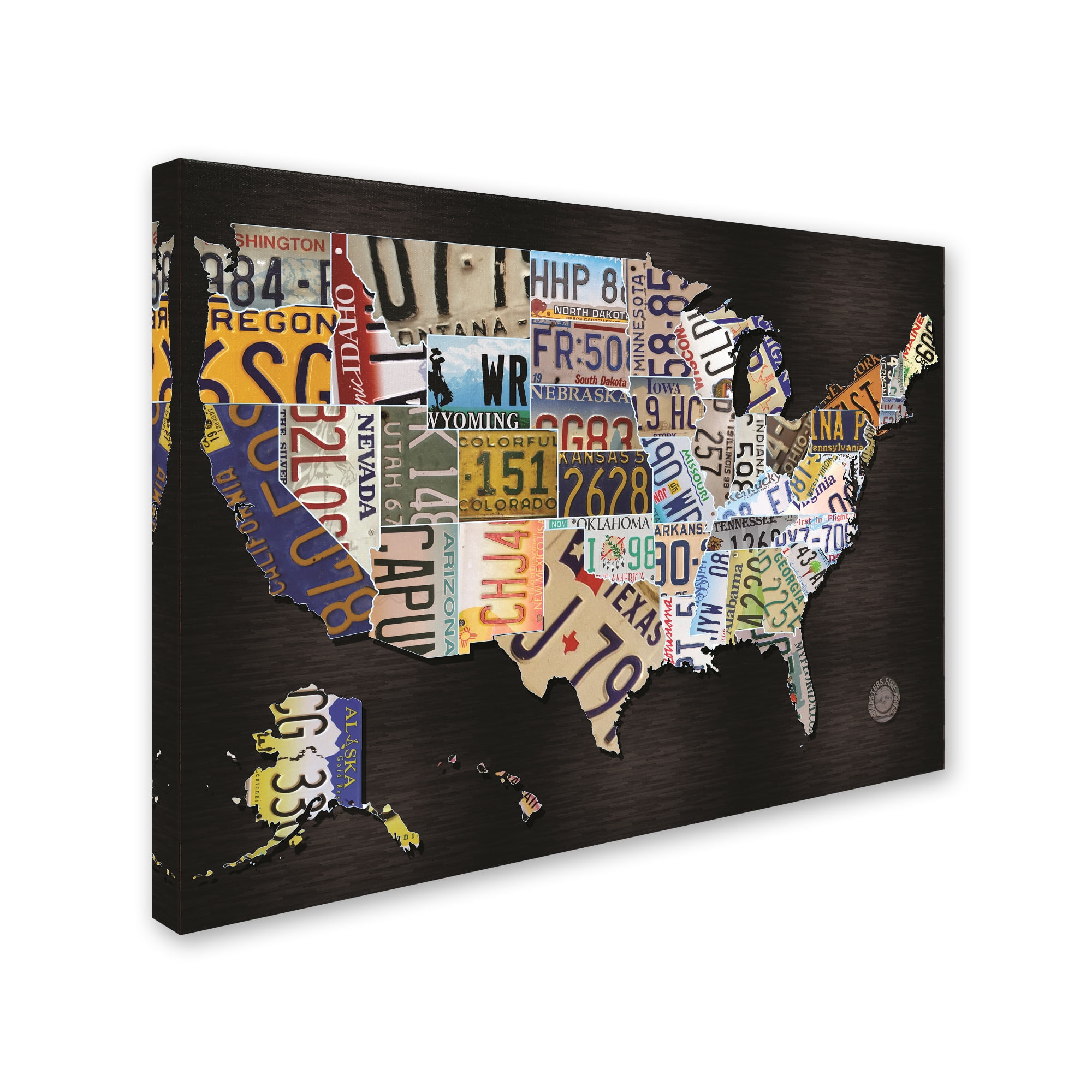 Trademark Fine Art 'USA License Plat Map on Black Wood' Canvas Art by Masters Fine Art