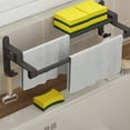 thumbnail image 4 of TIMIFIS Storage Rack No Hole Bathroom Wall-Mounted Double Rod Bath Bathroom Kitchen Multifunctional Towel Rack Storage Shelf Toothbrush Holders, 4 of 6