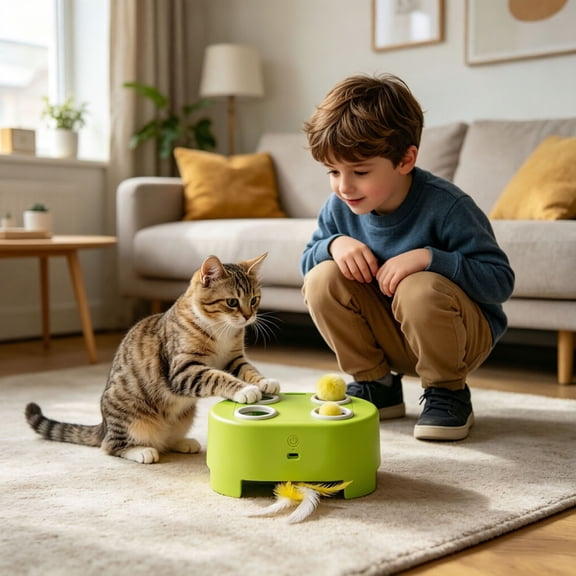 Cheese Box interactive Cat toy for indoor Cats, 3-in-1 Whack A Mole Feather toy, 3 Modes Rechargeable Auto Cat toys for Bored Cats, 4 Holes Kitten toy, 4 Accessories