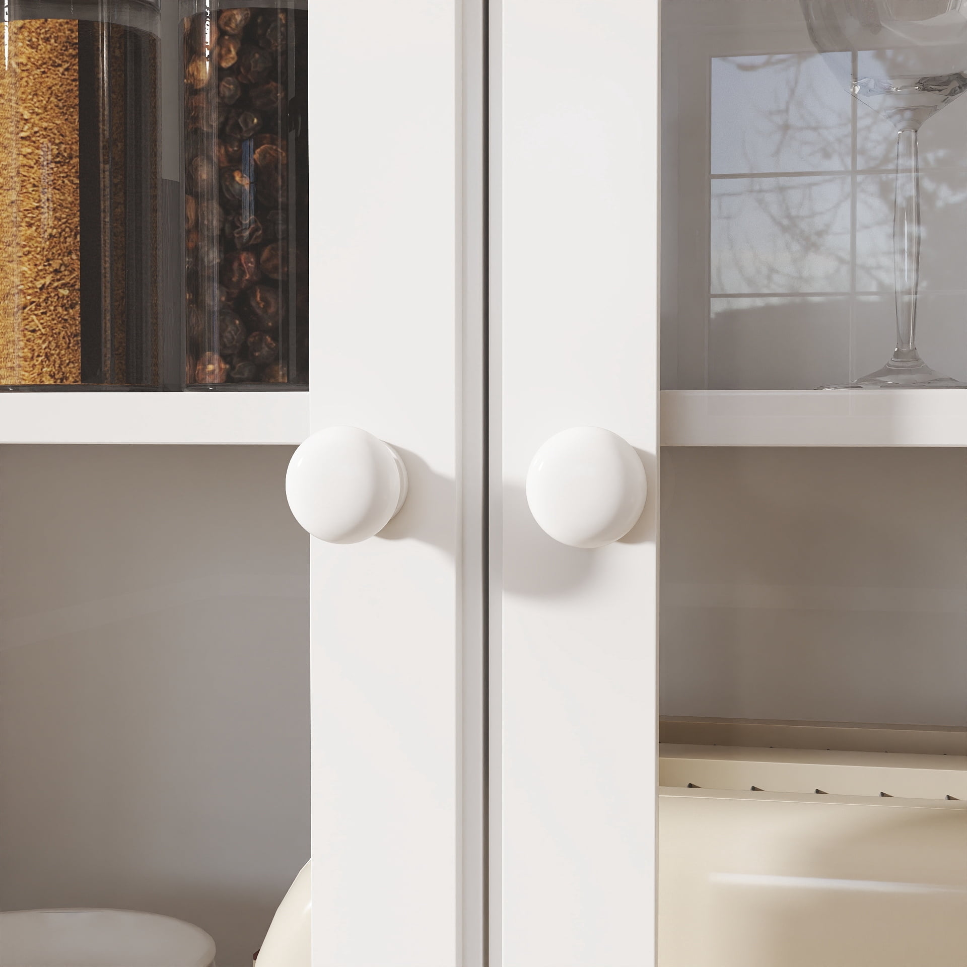Aukfa Buffet Pantry Cabinet,Arched Glass Door Wood Sideboard Storage Cabinet for Dining Room Hallway Entryway,White