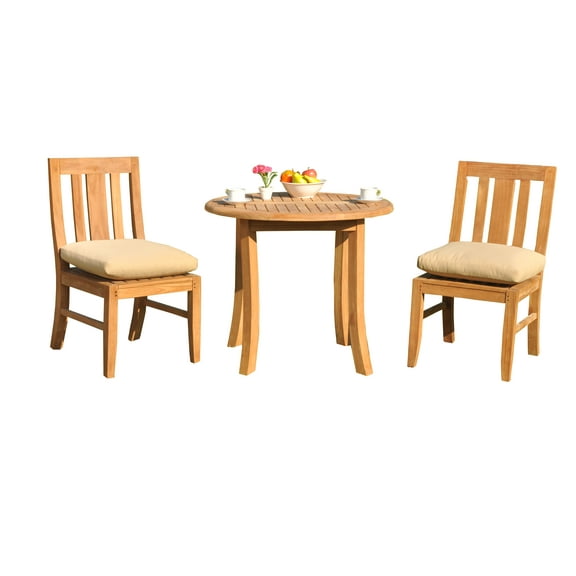 3 PC A Grade Outdoor Patio Teak Dining Set - 36" Round Table & 2 Osawa Armless Chairs