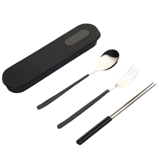 Ensemble de Couverts Cuillère Fourchette Qualité Alimentaire Miroir Polissage Bord Lisse Réutilisable Résistant à la Chaleur Cuillère Fourchette Baguettes Couverts avec Boîte de Rangement pour la Maison