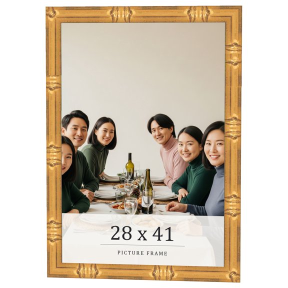 28x41 Frame Gold Bamboo Solid Wood Picture Frame | 1 Inch Moulding Width | Interior Frame Depth