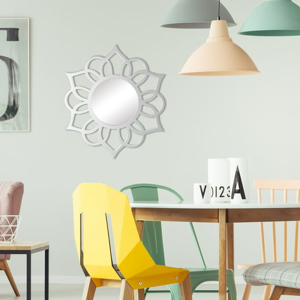 Silver Round Ornate Accent Mirror 18"x20" by Patton Wall Decor