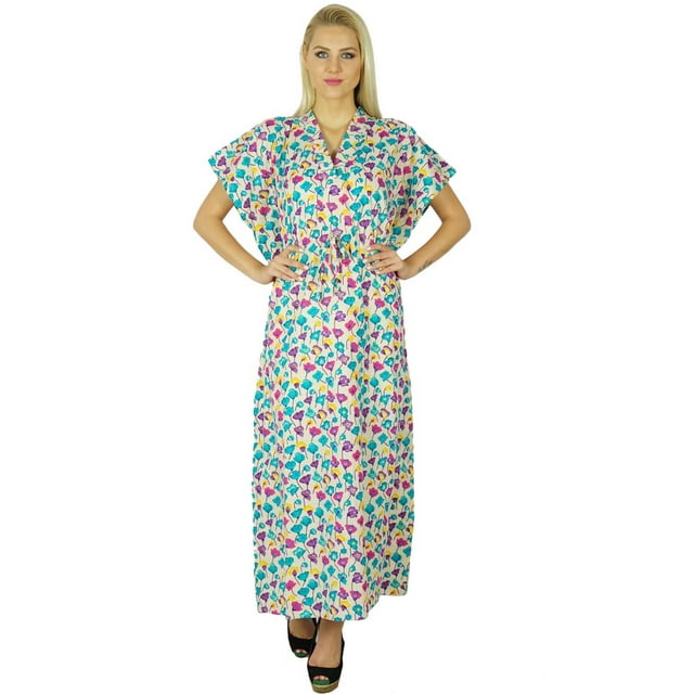 Bimba Caftan Long en Coton Imprimé Maxi Floral Caftan Boho Chic Sortie de Plage