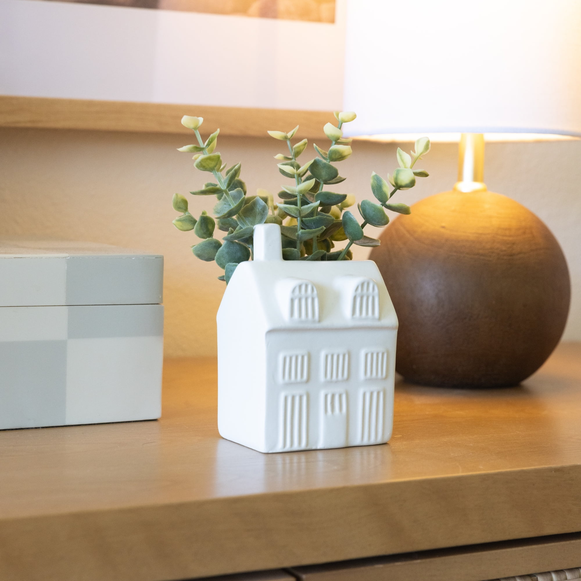 Mainstays 3" Artificial Baby Eucalyptus Plant in White Ceramic House Planter