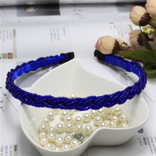 Diadema tejida con estilo, torcida con cuentas, diadema ancha con perlas finas, accesorios para el cabello de moda, tocado