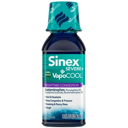 4 Pack - Vicks Sinex Severe with Vicks Vapocool Nighttime Congestion Relief Liquid, 8