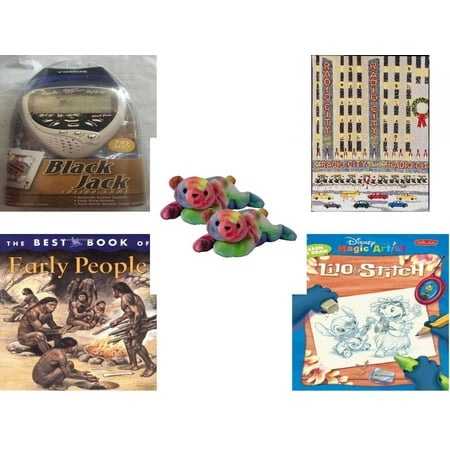 Children's Gift Bundle [5 Piece] -  Black Jack Casino Handheld  - Radio City   - Pair of Ty Beanie Babies Sammy The Ty-dye Bear  - The Best Book of Early People  - Learn to Draw Lilo & Stitch DMA