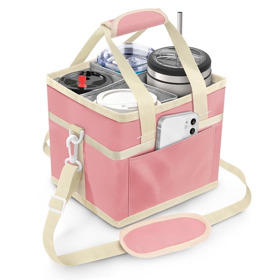 TSV Insulated Drink Carrier, 4 Compartment Drink Bag, Multiple Tumbler Carrier Caddy with Shoulder Strap, Water Bottle Holder for Car Delivery Picnic Travel