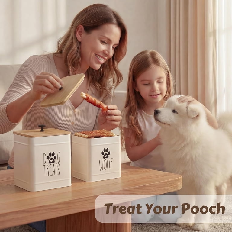 PERFNIQUE Dog Treat Container Set of 2, Airtight Lid, Galvanized