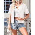 thumbnail image 5 of Womens Summer Short Sleeve Cardigan Cable Knit Cropped Button Down Crewneck Sweater Tops White L, 5 of 10