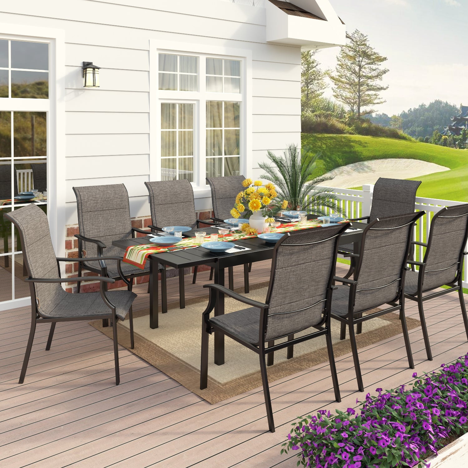 MF Studio 9 Pieces Outdoor Patio Dinning Set with 8 Pieces Padded