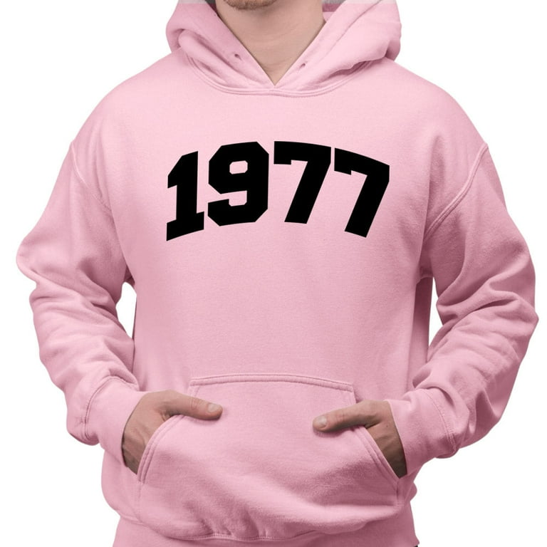 1977 College Style Hoodie Sweatshirt Unisex Large Pink
