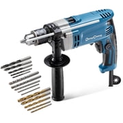 Hammer Drill 6A,1/2 Inch Keyed Chuck, 0-3000 RPM/45000 BPM Impact Drill with 15PCS Drilling Bits for Concrete,Metal & Wood, DZJ05-13