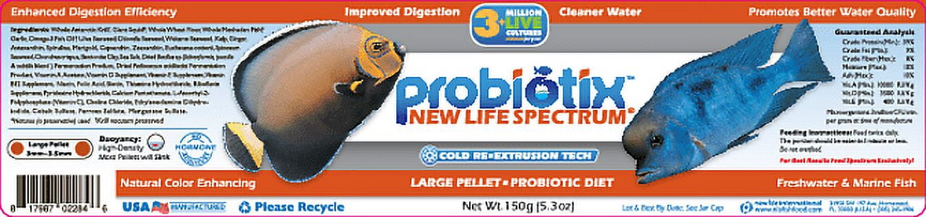 New Life Spectrum Probiotix Large Fish Food Pellets for Enhanced Digestion, 150 g