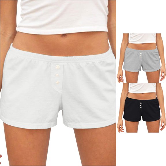 Tanghaowl Women's Shorts, Women's Pajama Shorts Low Waist Striped Cute Floral Pj Bottoms Comfy Sleep Shorts White M