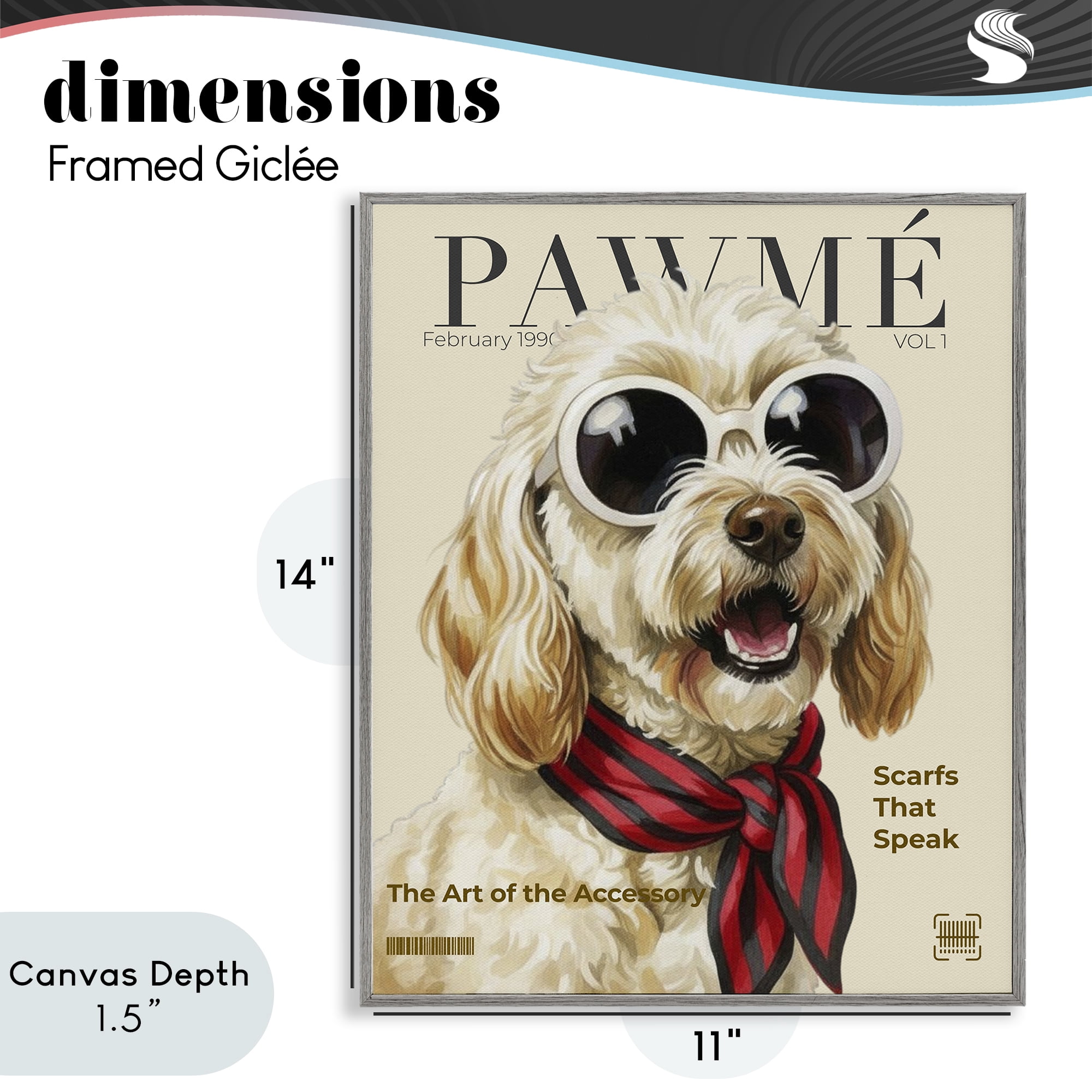 Stupell Industries Pawme Dog Fashion Magazine Gray Framed Giclee Art, design by A Barefoot Stylist