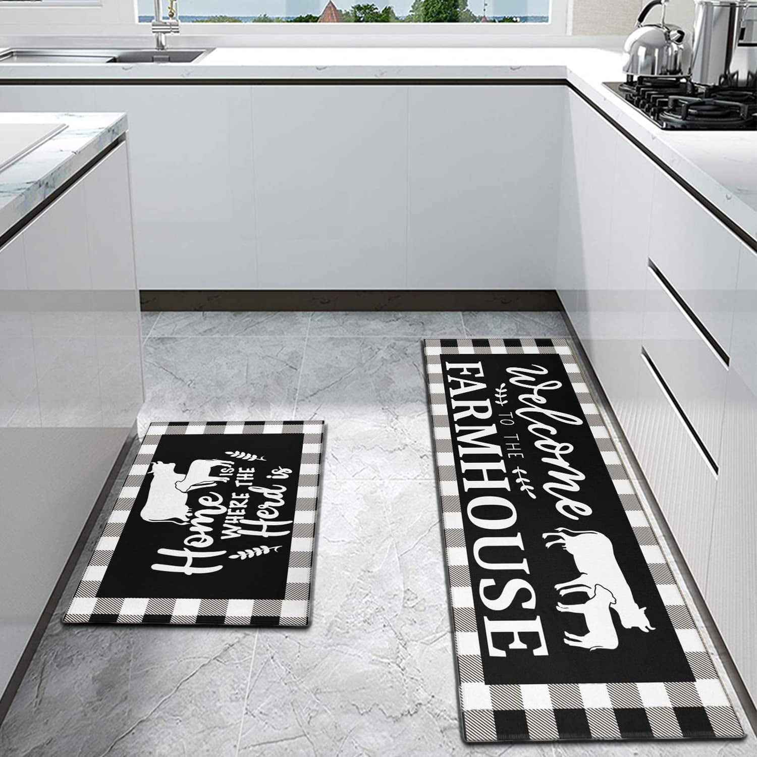 Kitchen Rugs and Mats Non-Slip Washable Anti-Fatigue Kitchen Mats 2 Pieces Black  Kitchen Carpet Floor Comfort Mats for Kitchen Sink Front Two Piece Set,  Black 17x24+17x48inch - Yahoo Shopping