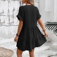 thumbnail image 5 of Efsteb A Line Dresses for Women Spring V-Neck Solid Color Loose Plus Size Ruched Beach Vacation Dress Elegant Dress Fashion Short Sleeve ,Size:S, 5 of 8