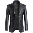 thumbnail image 1 of Veste Blazer en Cuir d'Agneau avec Poches et Col Rond pour Homme, 1 of 1