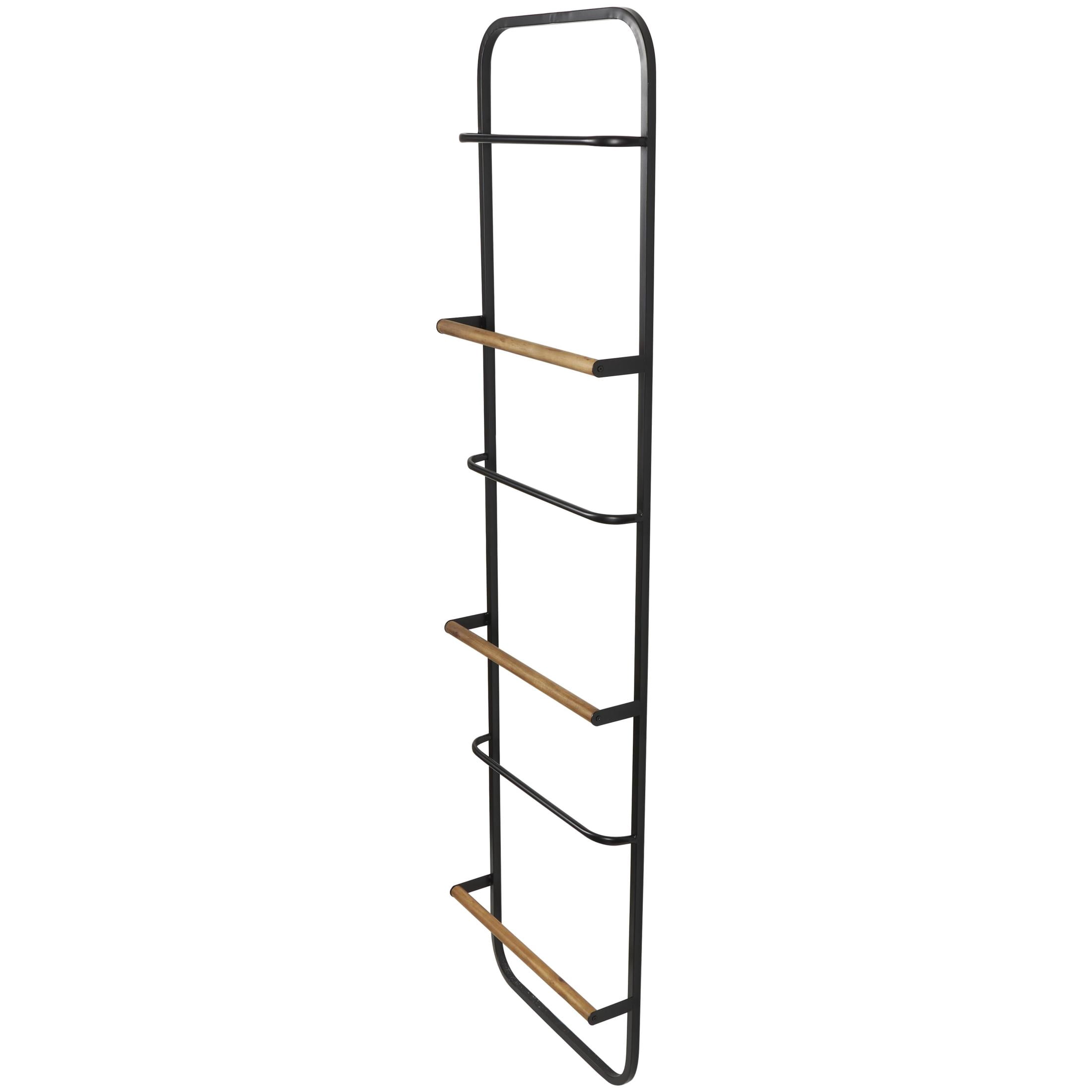 DecMode 19" x 70" Black Metal 6 Rung Ladder with Brown Wood Accents, 1-Piece