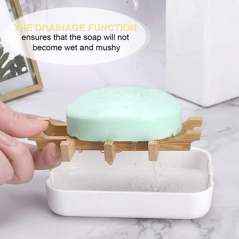 Self Draining Soap Dish, 2 Pakc Plastic Soap Dishes for Shower Wall, Soap Holder for Bar Soap with Drain Tray, White Soap Holders for Bathroom