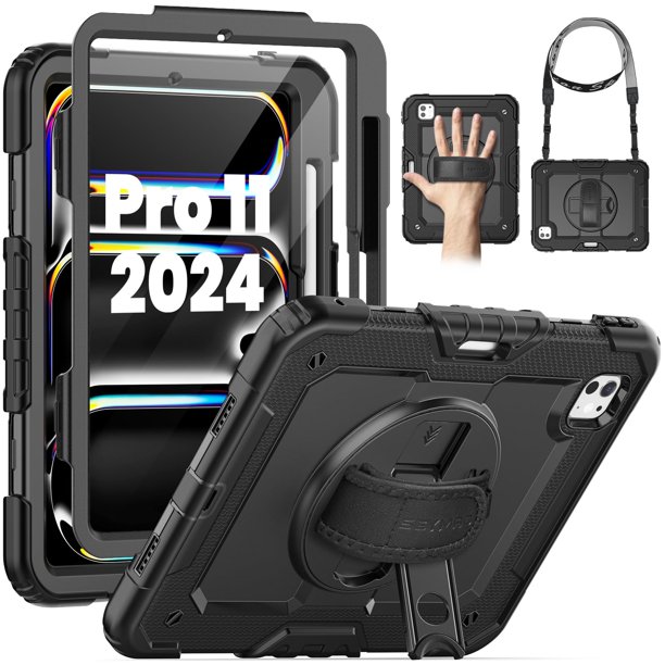 Funda SEYMAC para iPad Pro 11 2024 con protector de pantalla, color negro