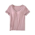 thumbnail image 3 of ZyeKqe Womens Pajamas Tops with Built in Bra Short Sleeve Shirts Casual V Neck Top Loose Fitted Undershirts Comfy Sleepwear, 3 of 8