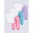 thumbnail image 3 of Fdqin Girls Outfits 6 Pcs Heart Printed Short Sleeve Tee Tops and Jogging Pants Set Summer Clothing Pink Blue Purple 11-12 Years, 3 of 7