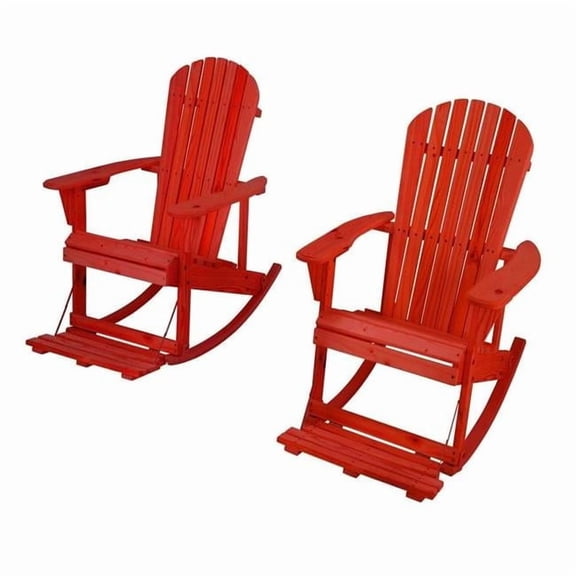 Zero Gravity Collection Red Adirondack Rocking Chair with Built-in Footrest - Set of 2 Rocking Chairs