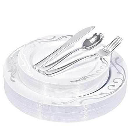 Silverplate 4 Piece Setting - Stock Your Home 125 Piece Place Setting- Silver Scroll