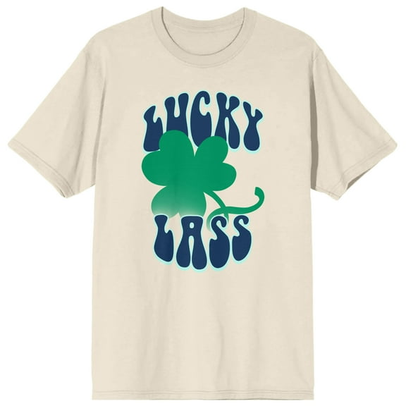 St. Patrick's Day Lucky Lass Crew Neck Short Sleeve Natural Women's T-shirt-Medium