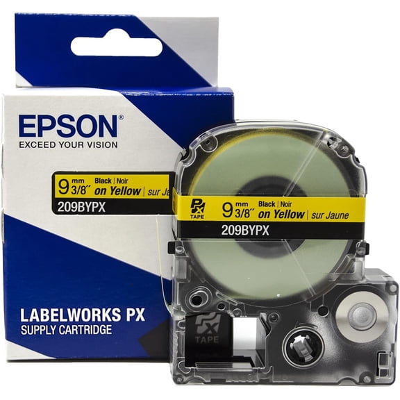 Epson LABELWORKS 209BYPX - Black on Yellow PET Label Maker Tape - 3/8" (9MM) Wide, 30'