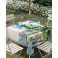 thumbnail image 3 of Square Outdoor Tablecloth with Umbrella Hole Summer Beach Outside Table Cloth Waterproof Patio Table Cover Tropical Coastal Palm Tree Surfboard Zipper Tablecloths for Picnic Party Camping 60x60 Inch, 3 of 8