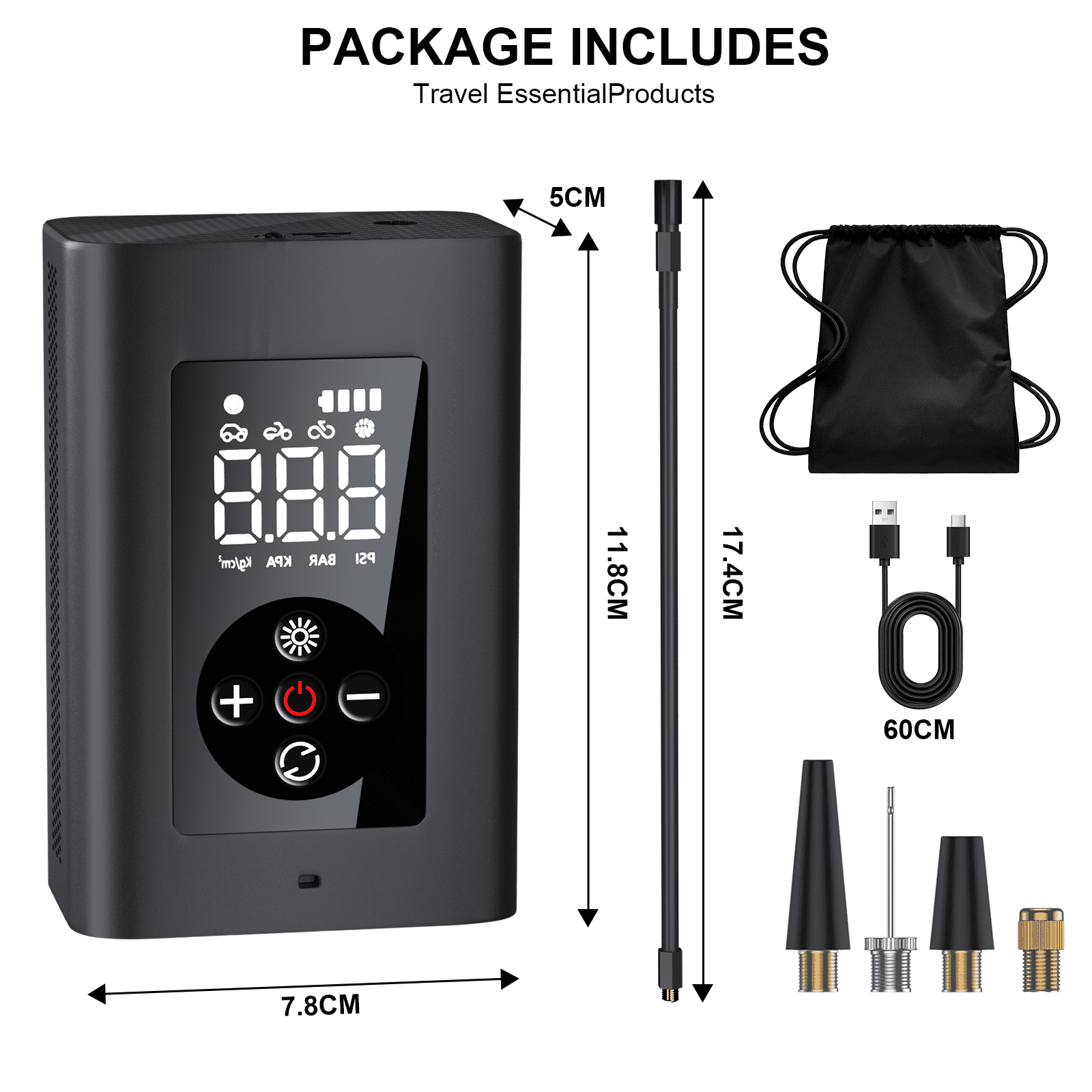 Cordless Portable Tire Inflator - 200 Psi Digital Pressure Gauge, Air Compressor for Car Tires with Automatic Shutoff, Emergency LED Light, Compact Automotive Pump